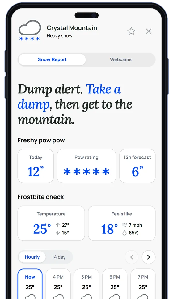 Pow Pow's snow report for Crystal Mountain on an Android phone
